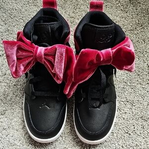 Nike Black and Pink Velvet Bow Sneakers